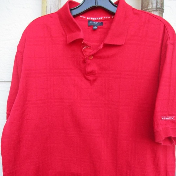 BURBERRY GOLF POLO SHIRT ~ L ~ RED ~ LOGO DETAIL ~ - Picture 2 of 12